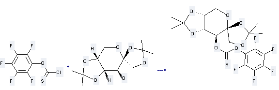 Pentafluorophenyl chlorothionoformate can be used to produce 1,2:4,5-O-isopropylidene-3-O-pentafluorophenoxythiocarbonyl-b-D-fructopyranose at the ambient temperature